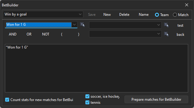 Betbuilder: win by a goal