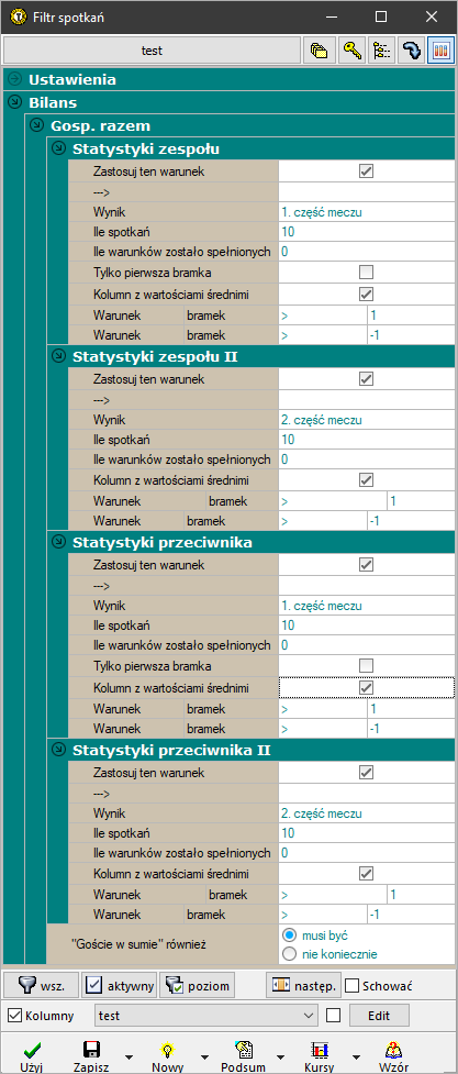 Filtr / Bilans