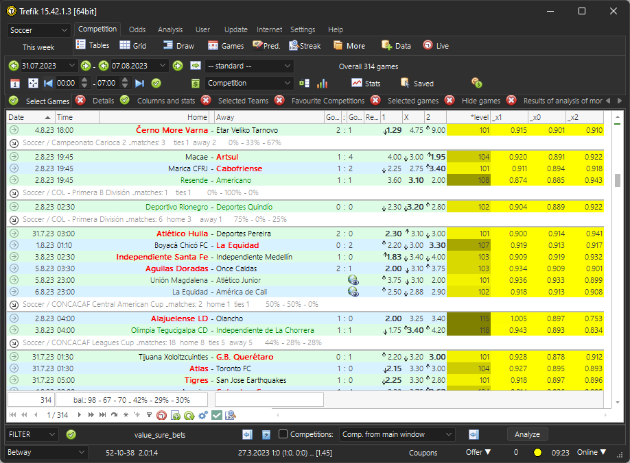 Valuebets using a filter